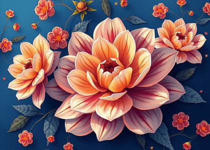 Abstract floral background featuring blue hues, ideal for wallpaper and desktop use, showcasing summer river scenery with blooming flowers, perfect for floral gift ideas and enhancing visual aesthetics in blog posts.